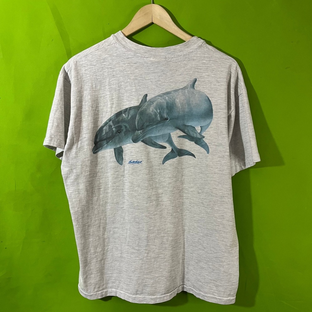 Vintage Hanes Beefy-T Dolphin Graphic T-Shirt Gray Mens Large Made in USA 90s